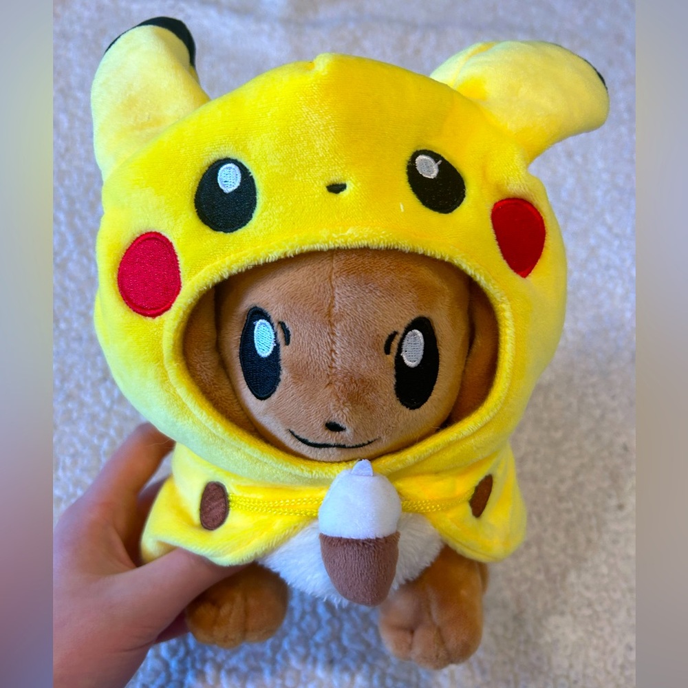 Pokémon Center Eevee Wearing Pikachu Poncho Plush